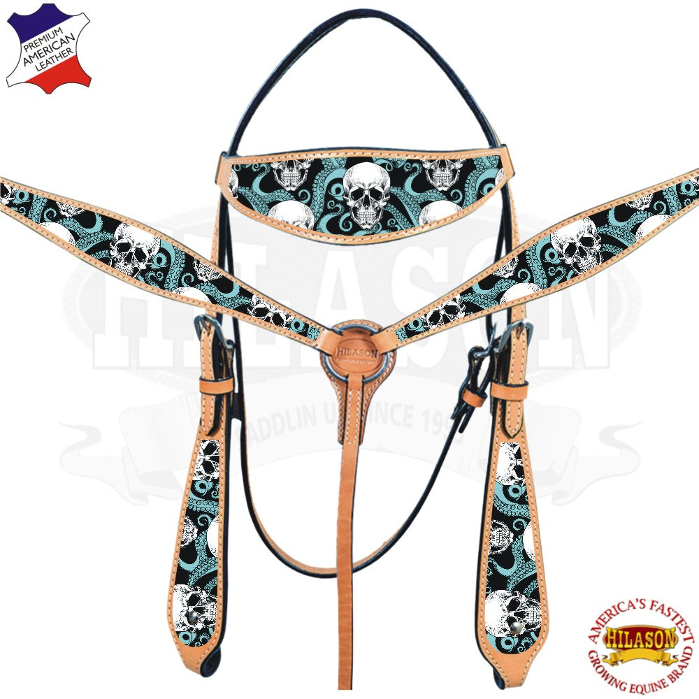 HILASON Western Horse Headstall Breast Collar Set American Leather Tan | Tack for Horses