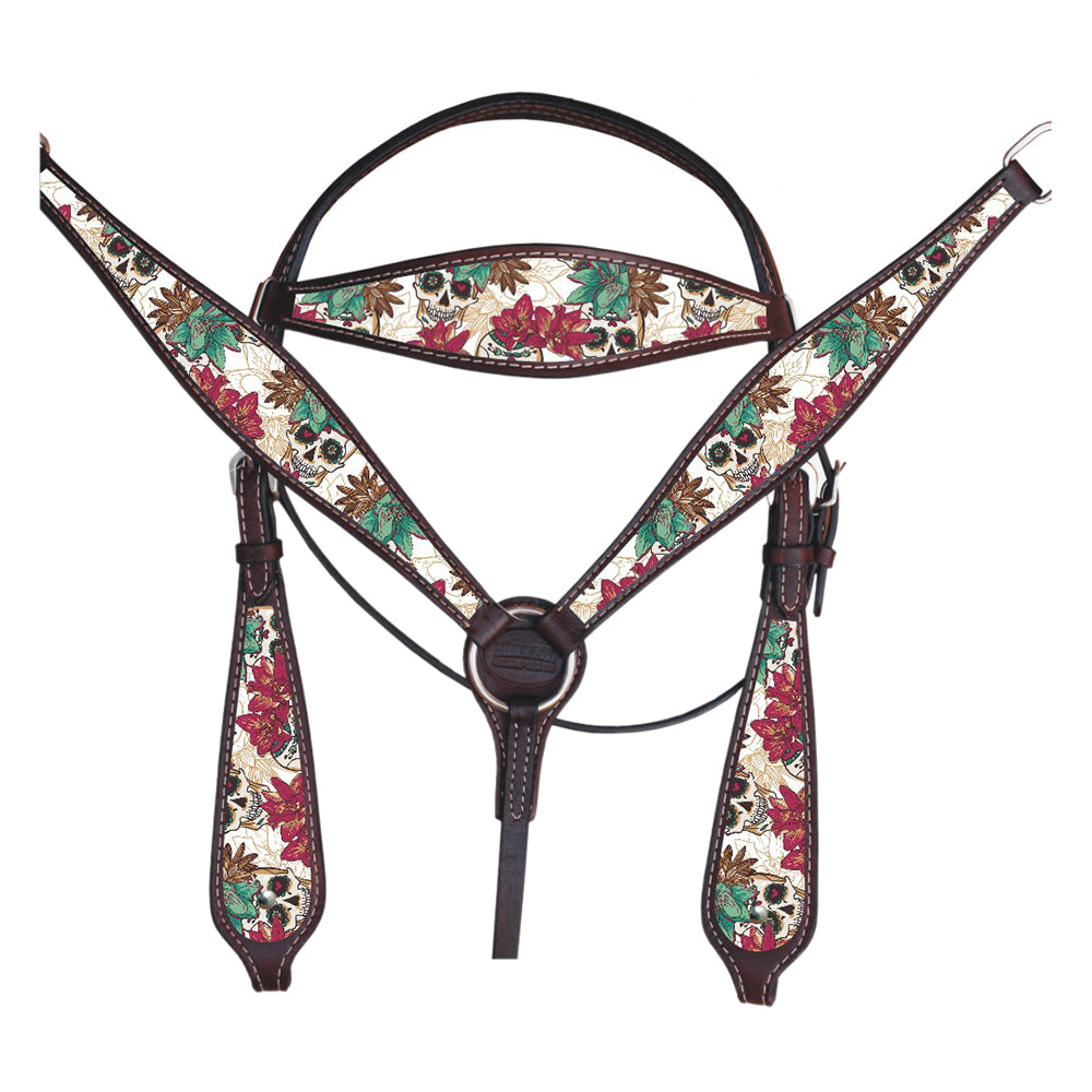 HILASON Western Horse Headstall Breast Collar Set American Leather Flower | Tack for Horses