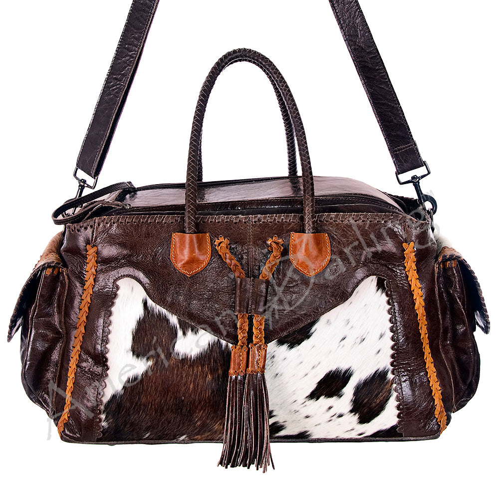 American Darling Duffel Hair-On Genuine Leather Western Women Bag | Handbag Duffel Weekend 8in (H) X 12in (W) 4in (D)