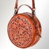 American Darling Canteen Bag Handcrafted from Hand Tooled Floral Leather and Full Grain Leather with YKK Zipper
