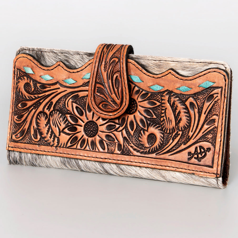 American Darling Wallet Hand Tooled Hair On Genuine Leather Western Women Bag | Handbag Purse Wristlet Travel Clutch