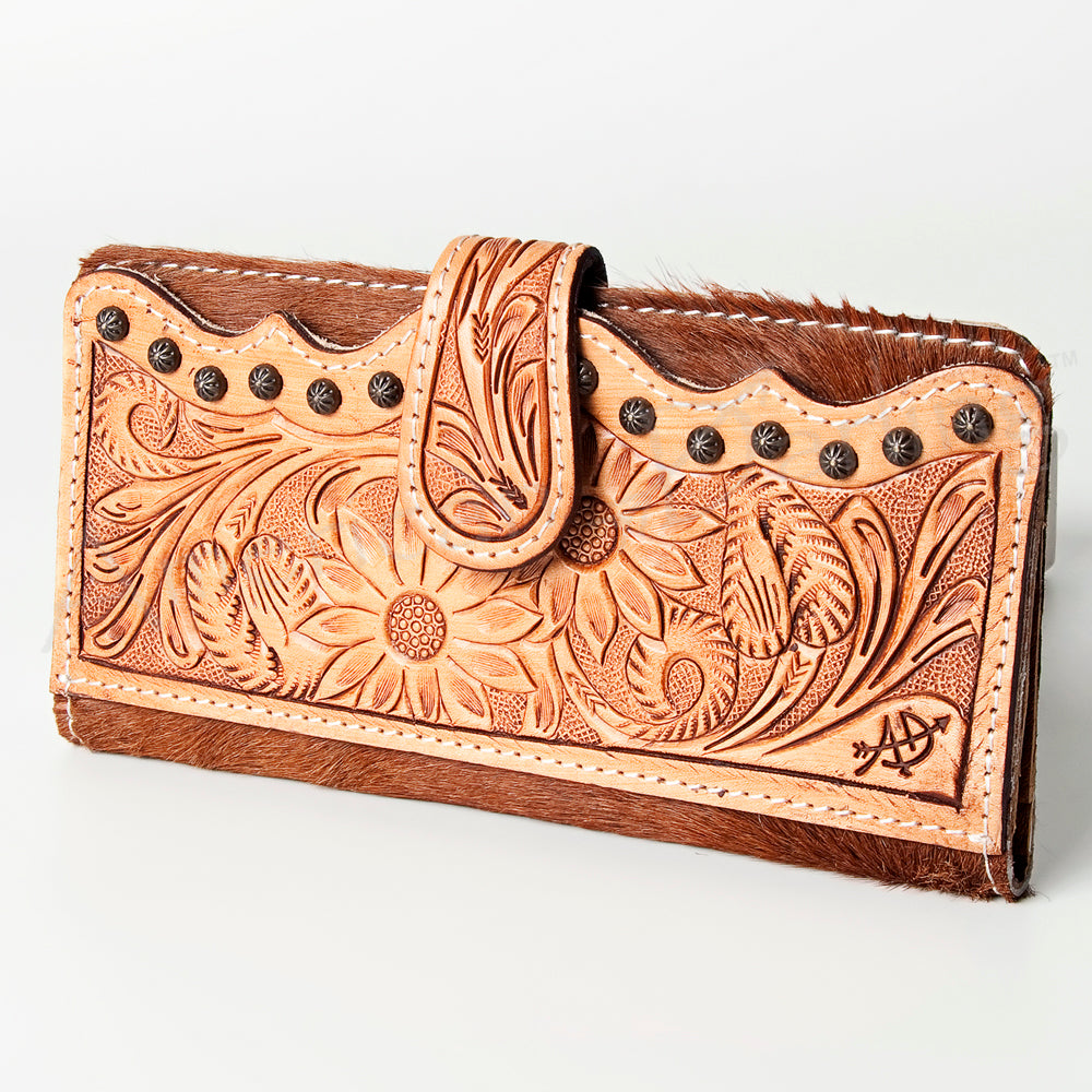 American Darling Wallet Hand Tooled Hair On Genuine Leather Western Women Bag | Handbag Purse Wristlet Travel Clutch