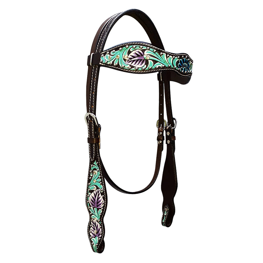 HILASON Western Horse Headstall American Leather Black Turquoise Black