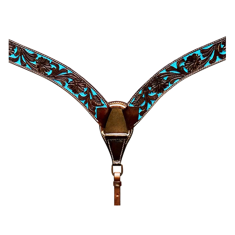 HILASON Western Horse Tack Set American Leather Dark Brown & Turquoise Inlay | Headstall Breast Collar for Horses