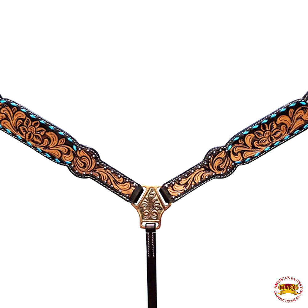 HILASON Western Horse Headstall & Breast Collar American Leather Carved Tan Black
