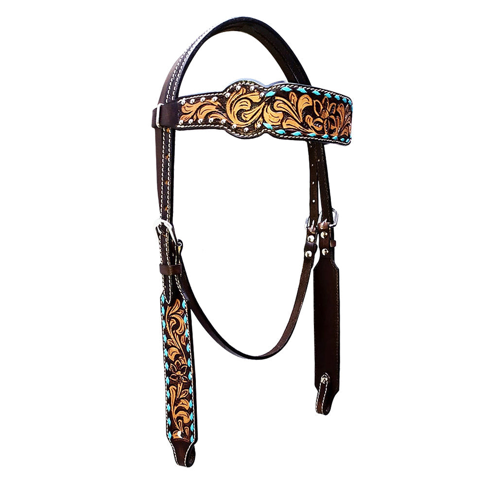 HILASON Western Horse Headstall & Breast Collar American Leather Carved Tan Black