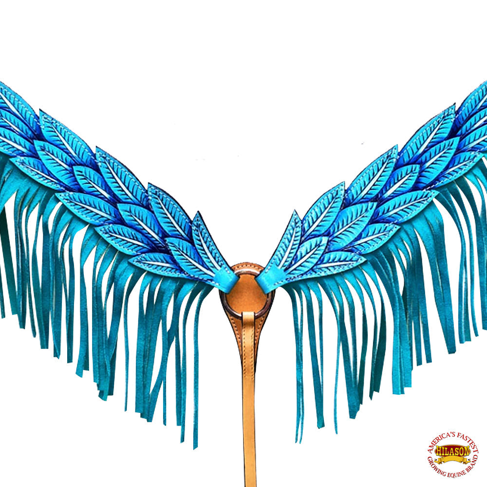 Western Horse Headstall Breast Collar Set American Leather Angel Wings Turquoise