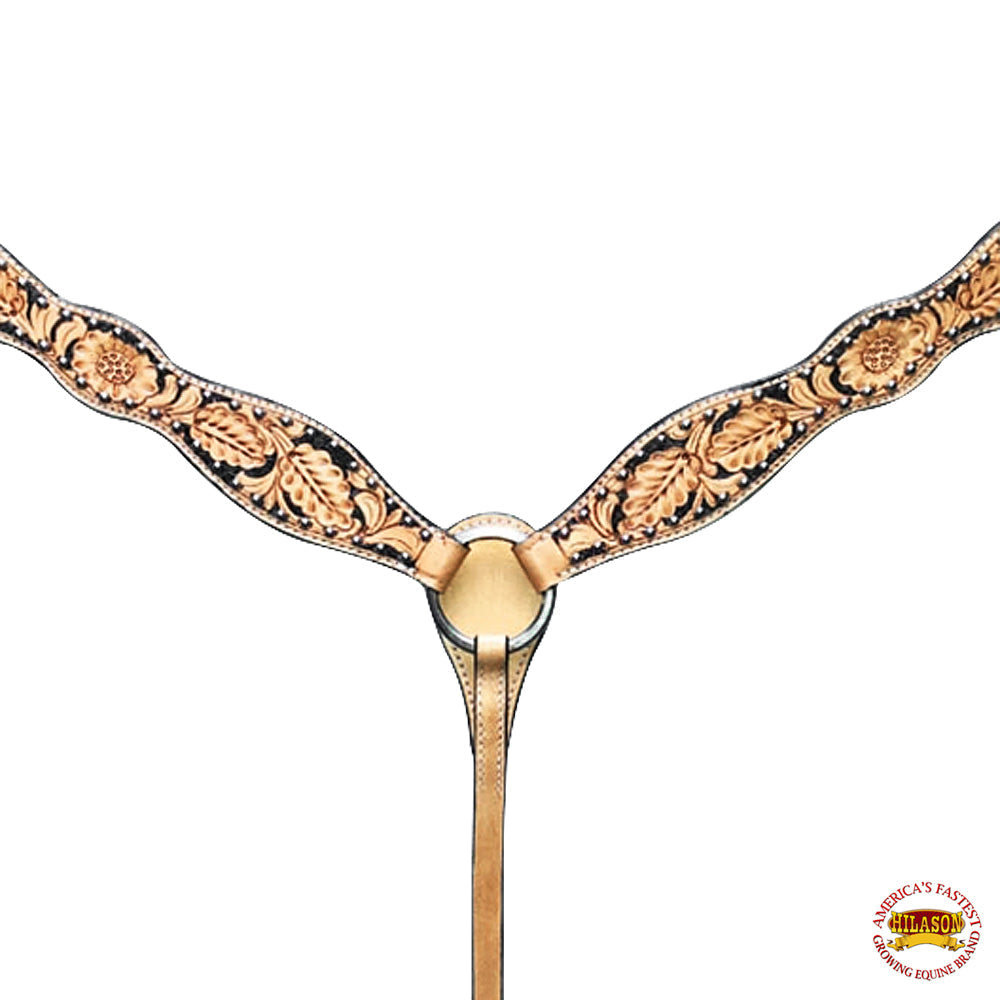 Hilason Western Horse Headstall Breast Collar American Leather Carved Tan Black