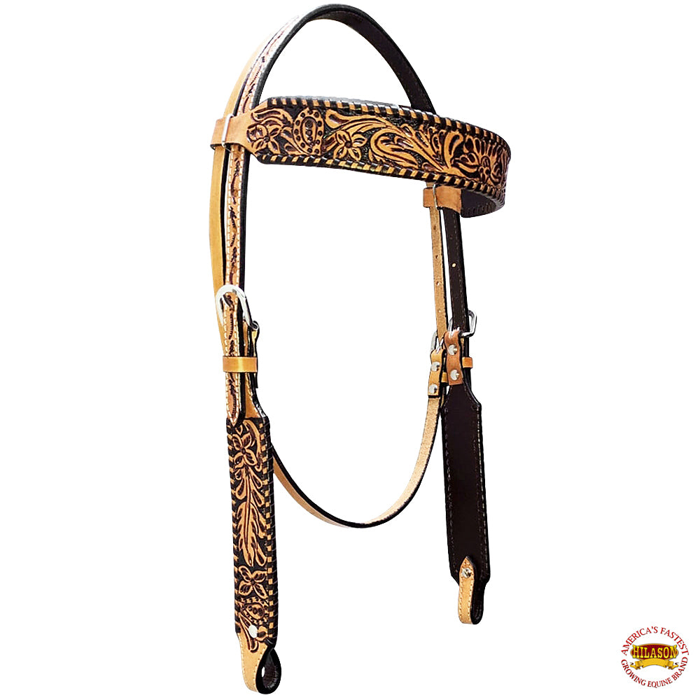 Hilason Horse Floral Hand Carved American Leather Breast Collar Headstall Tan