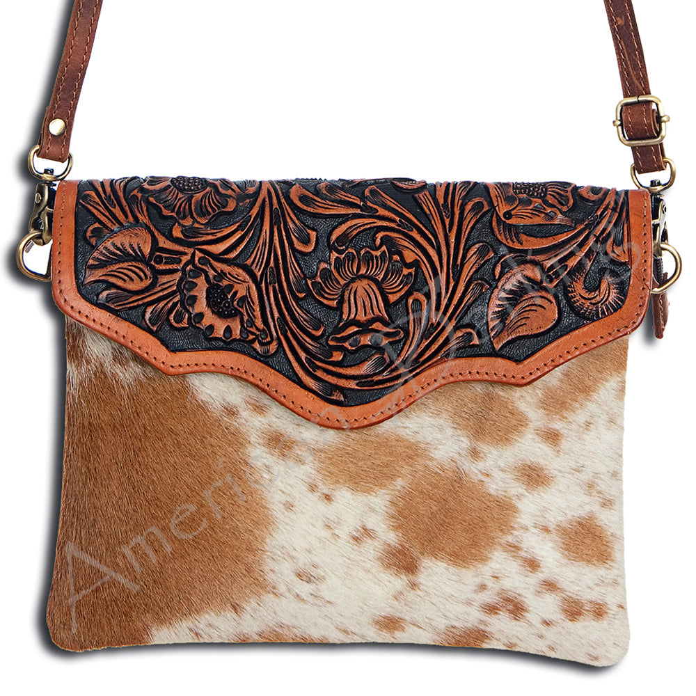 American Darling Envelope Hand Tooled Hair Genuine Leather Western Women Bag Handbag Purse | for Cute