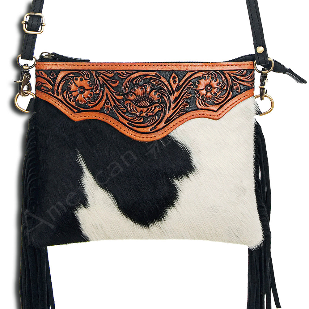 American Darling Small Crossbody Hand Tooled Hair On Genuine Leather Western Women Bag Handbag Purse | for Cute