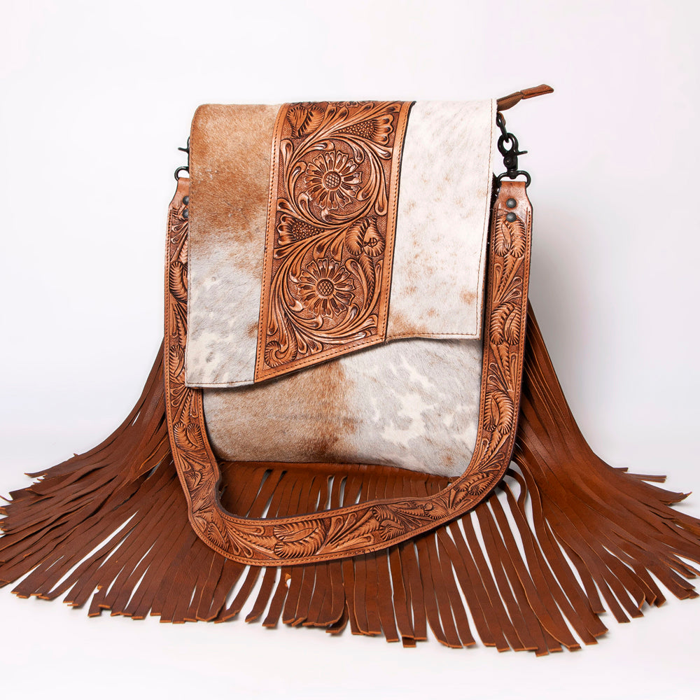 American Darling Messenger Hand Tooled Hair On Genuine Leather Western Women Bag Handbag Purse | Cute