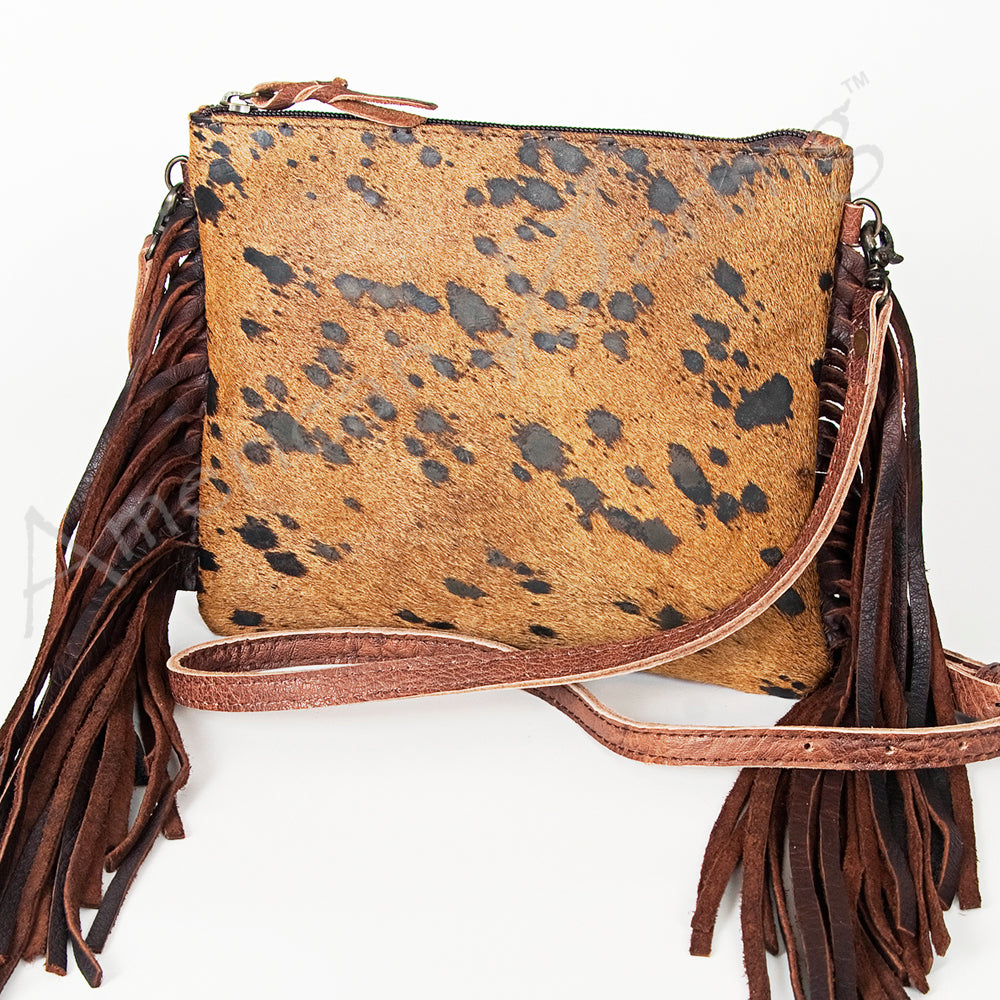 American Darling Western Small Crossbody Bag – Genuine Hair-On Cowhide Leather with Fringes, Adjustable Strap, Handcrafted in Texas
