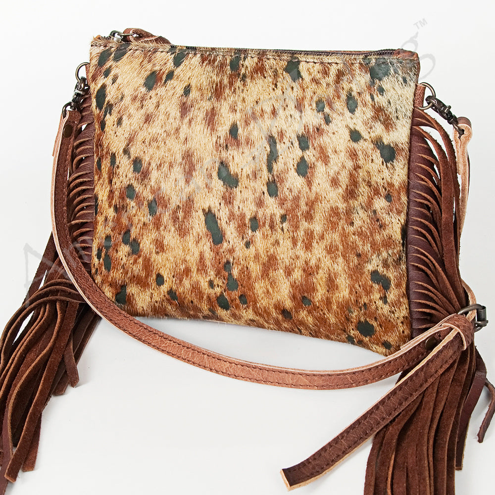American Darling Western Small Crossbody Bag – Genuine Hair-On Cowhide Leather with Fringes, Adjustable Strap, Handcrafted in Texas