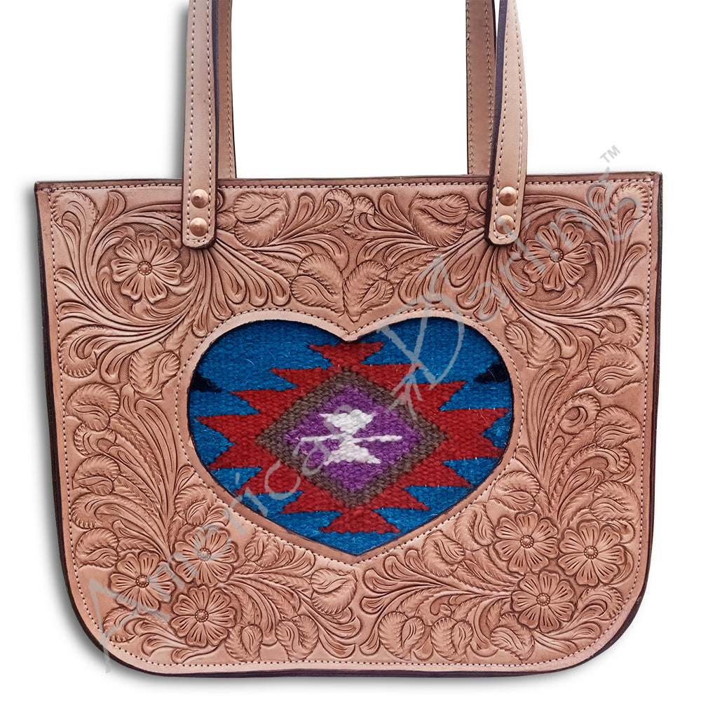 American Darling Tote Saddle Blanket Hand Tooled Genuine Leather Women Bag Western Handbag Purse|