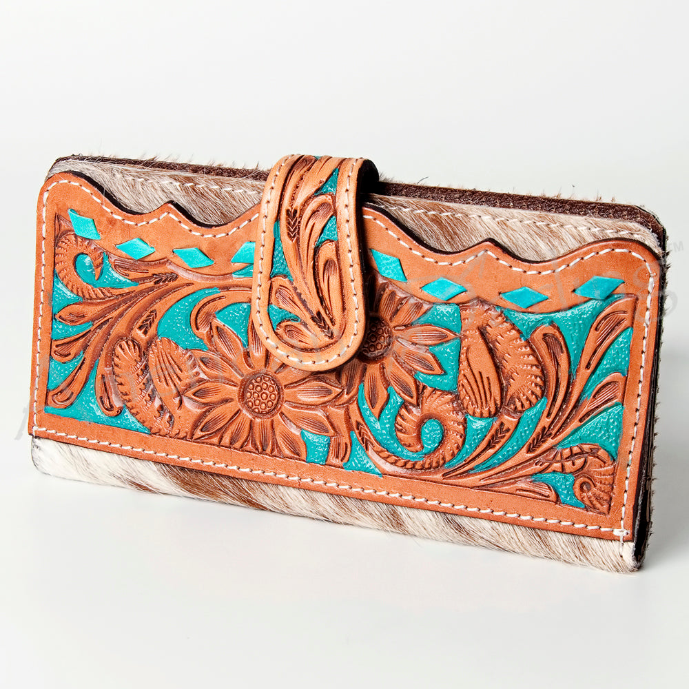 American Darling Wallet Hand Tooled Hair On Genuine Leather Western Women Bag | Handbag Purse Wristlet Travel Clutch