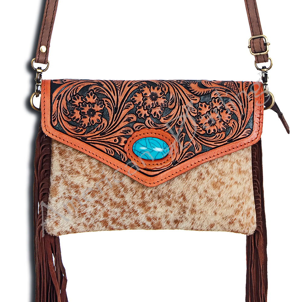 American Darling Envelope Hand Tooled Hair-On Genuine Leather Women Bag Western Handbag Purse | for Cute