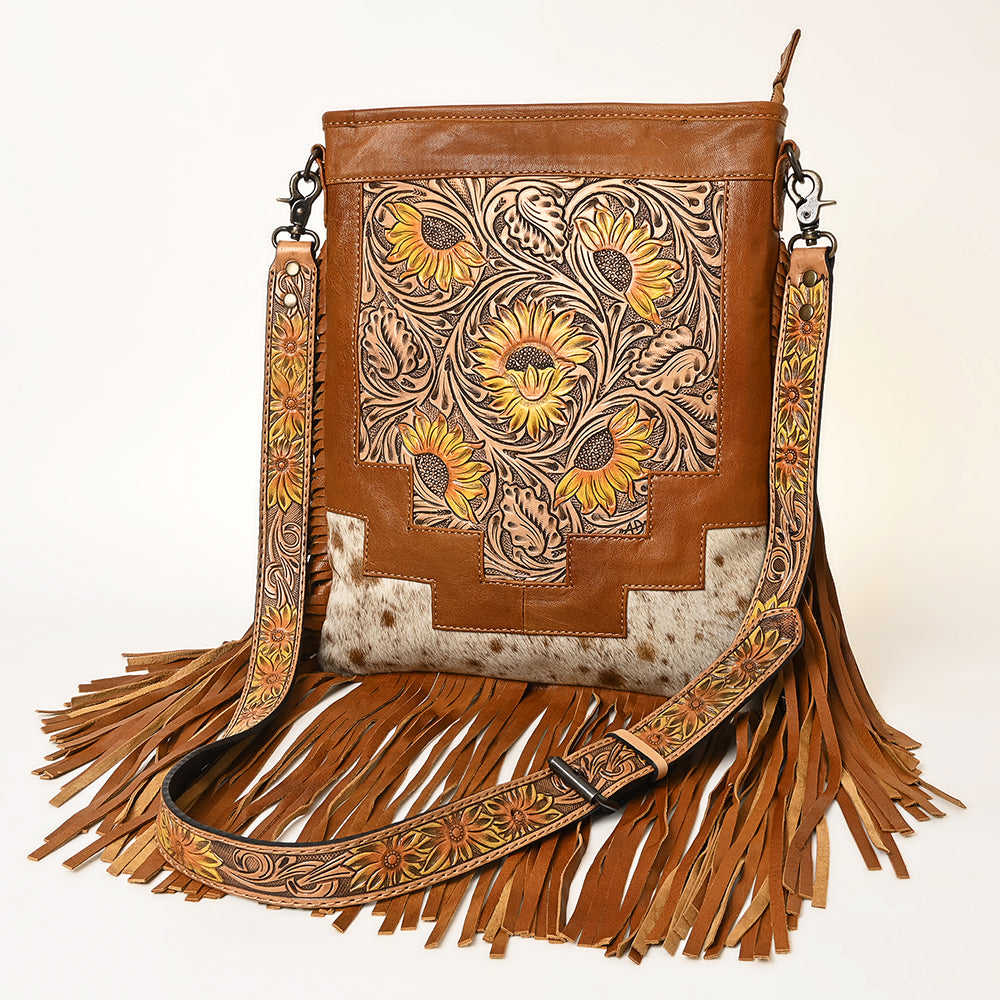 American Darling Messenger Hand Tooled Hair On Genuine Leather Women Bag Western Handbag Purse