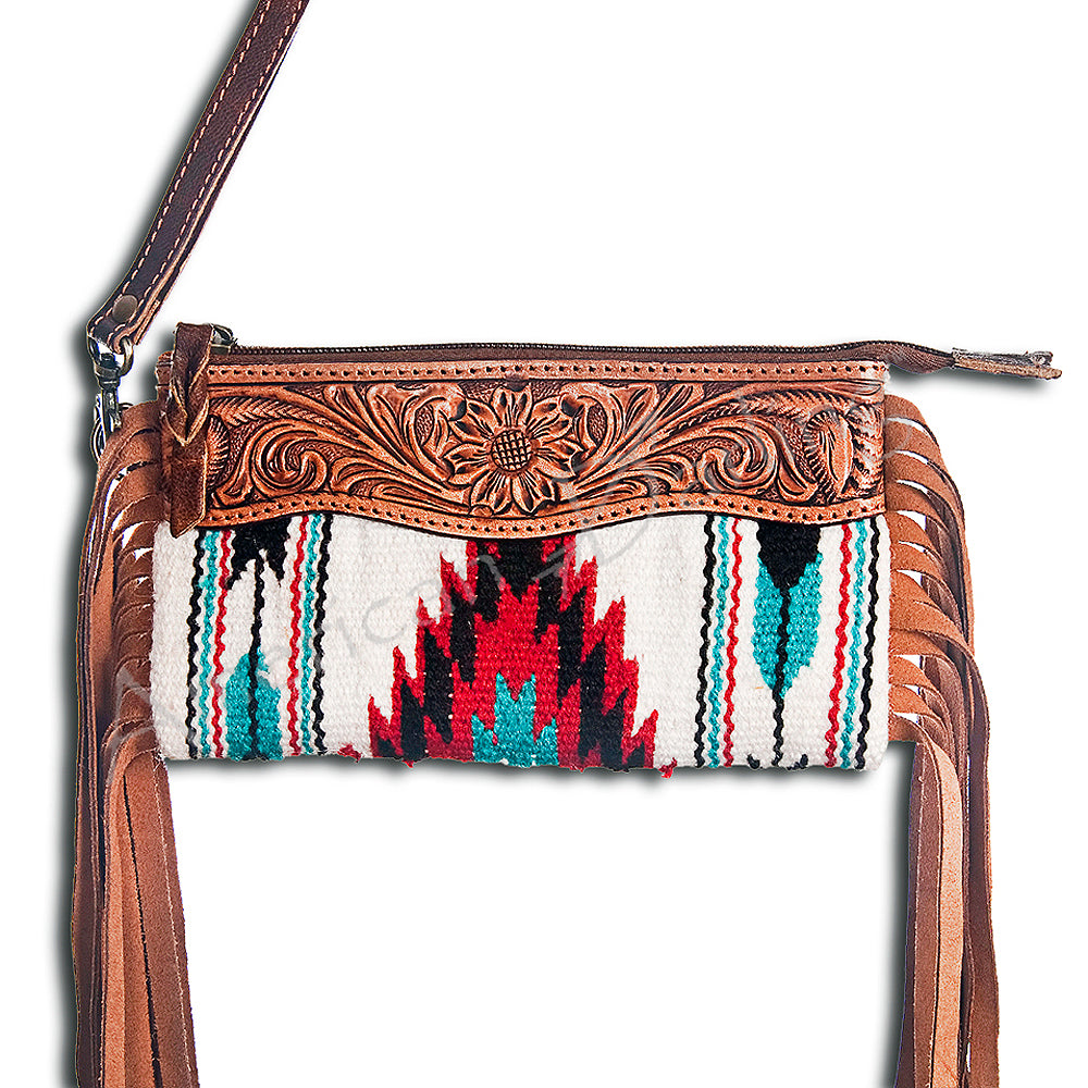 Ameran Darling Women's Clutch Bag Western Hand Tooled Saddle Blanket Leather Handbag and Ladies Purse