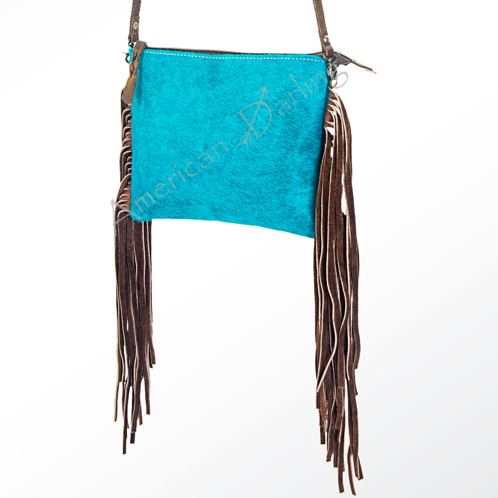 American Darling Western Small Crossbody Bag – Genuine Hair-On Cowhide Leather with Fringes, Adjustable Strap, Handcrafted in Texas