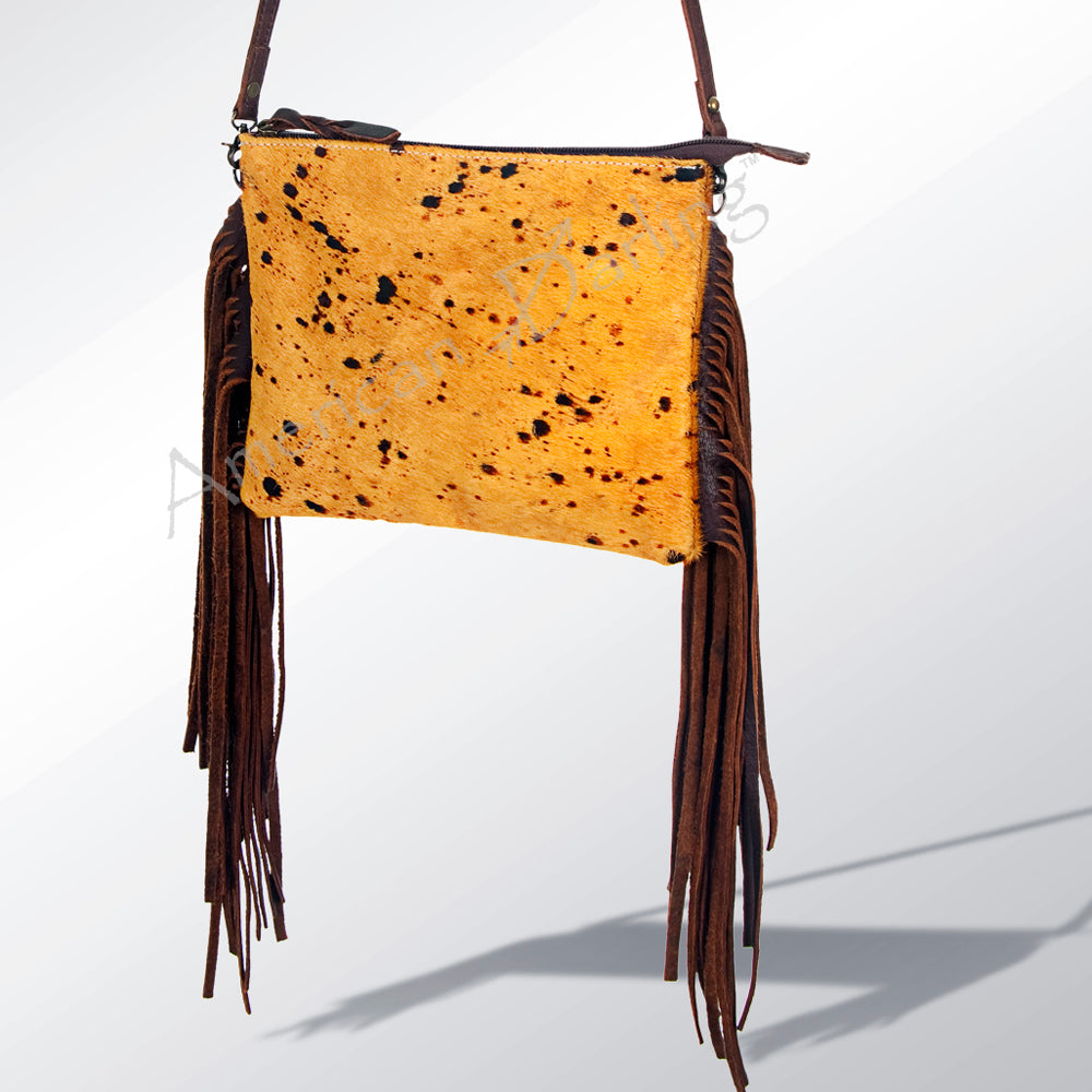 American Darling Western Small Crossbody Bag – Genuine Hair-On Cowhide Leather with Fringes, Adjustable Strap, Handcrafted in Texas