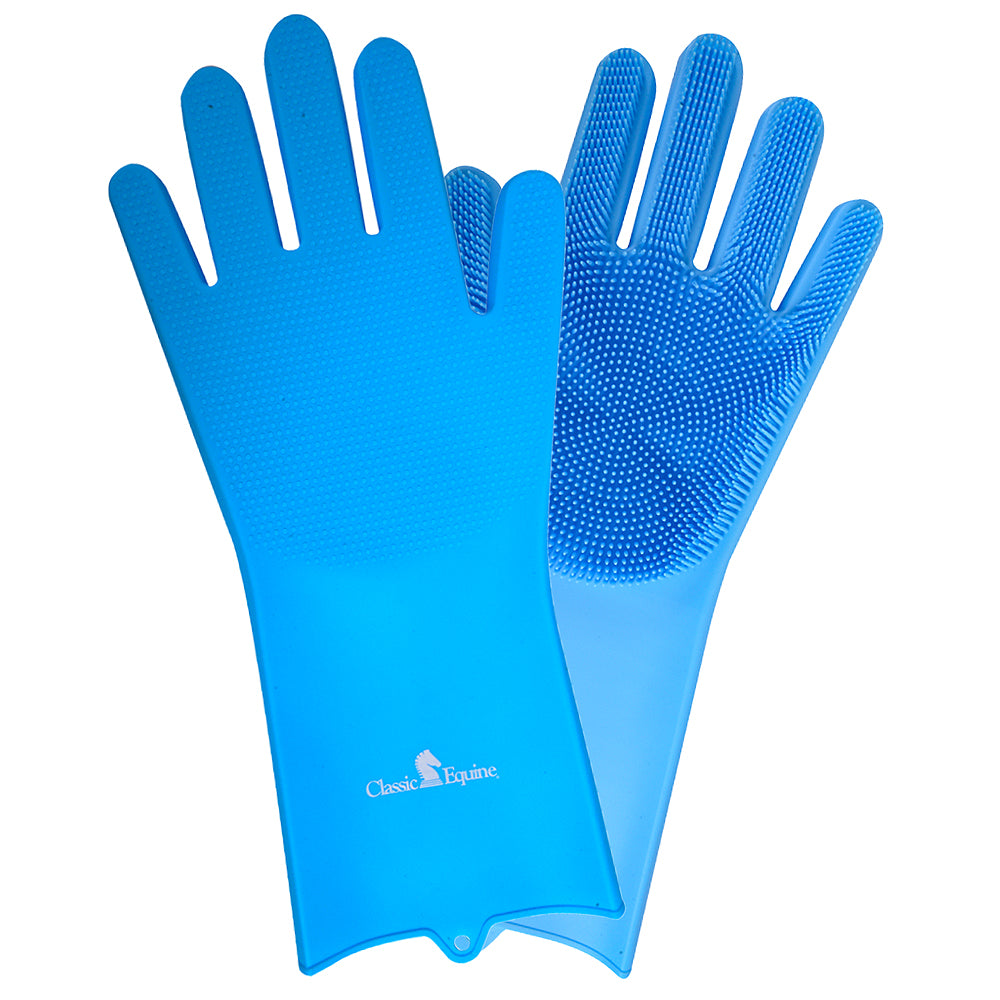 Classic Equine Horse Grooming Wash Gloves Blue