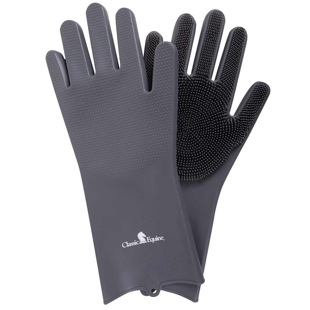 Classic Equine Horse Grooming Wash Gloves Grey