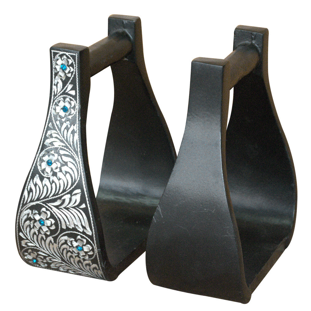 HILASON Horse Western Saddle Engraved Metal Roper Stirrups | Riding Roping Trail