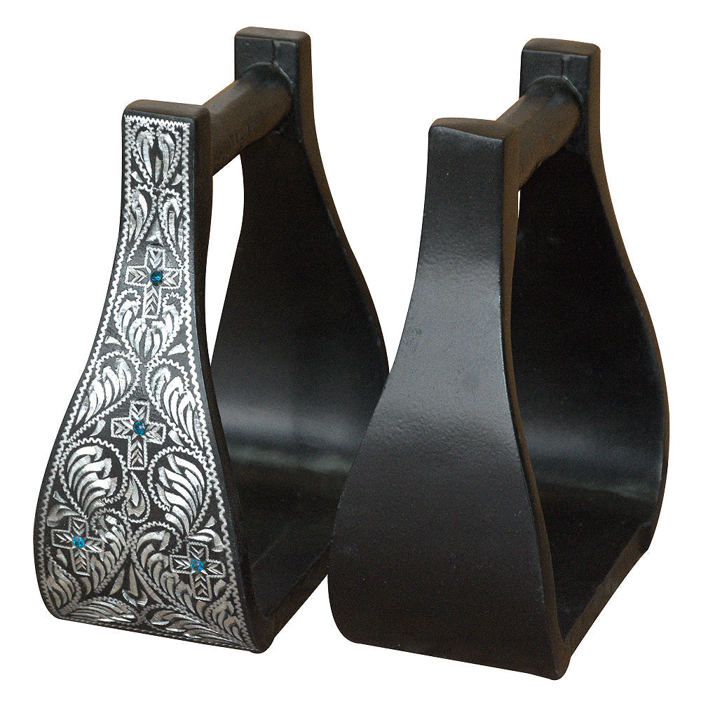 HILASON Horse Western Saddle Engraved Metal Roper Stirrups | Riding Ranch Roping