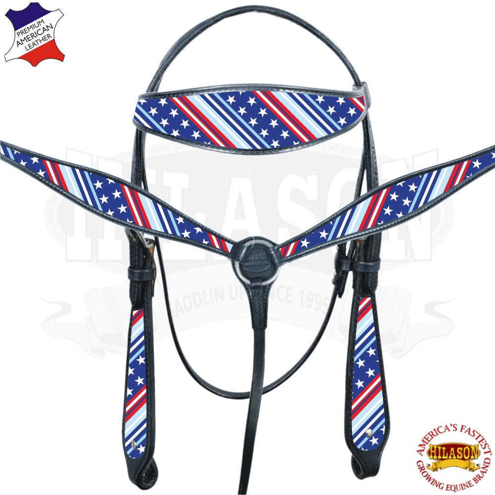 HILASON Western Horse Headstall Breast Collar American Leather Set Black | Tack for Horses