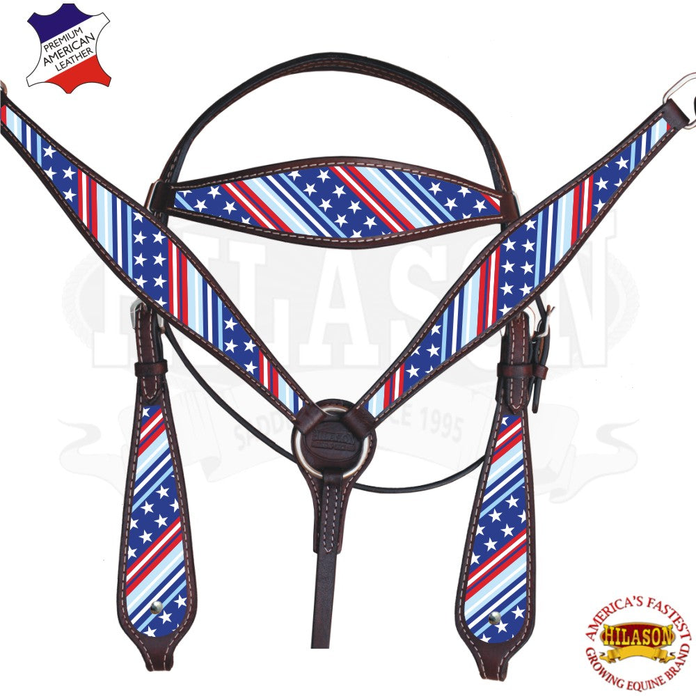 Western Horse Headstall Breast Collar American Leather Set Brown Hilason