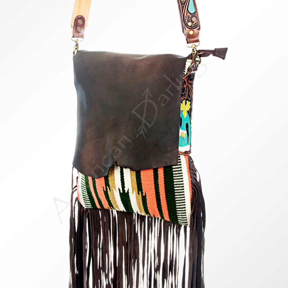 American Darling Messenger Saddle Blanket Fabric Genuine Leather Western Women Bag Handbag Purse | Cute