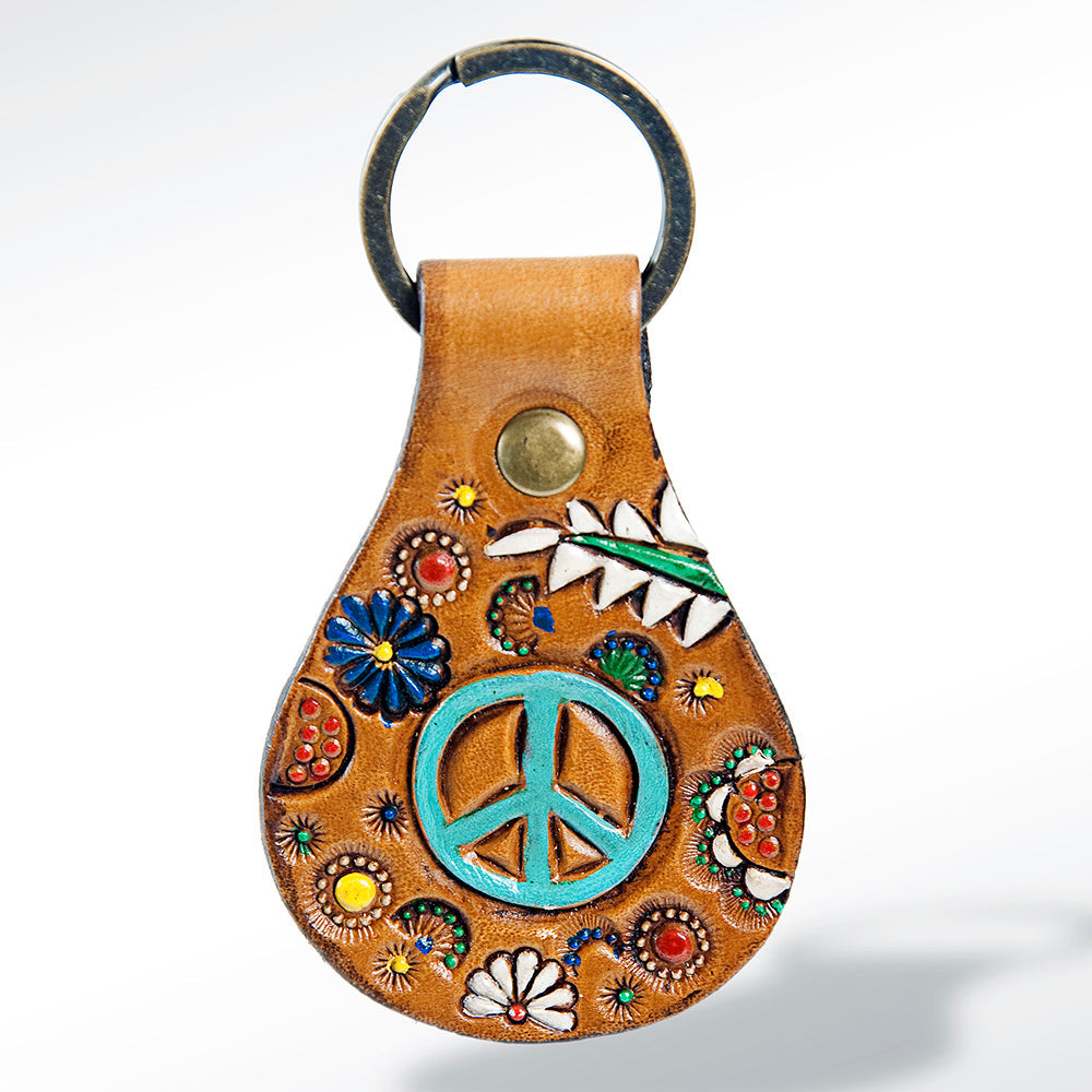 American Darling ADKR158 Hand Tooled Carved Genuine Leather Keyring