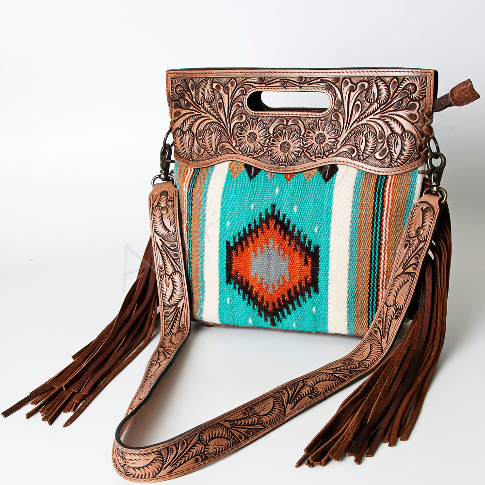 American Darling Clutch Hand Tooled Saddle Blanket Fabric Genuine Leather Western Women Bag Handbag Purse | Purses for Cute