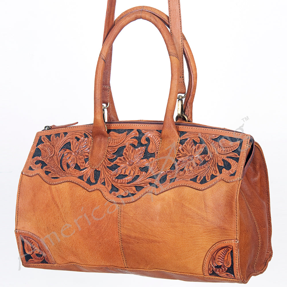 American Darling Duffel Hand Tooled Hair on Genuine Leather Western Women Bag | Handbag Duffle Weekend Travel Bags