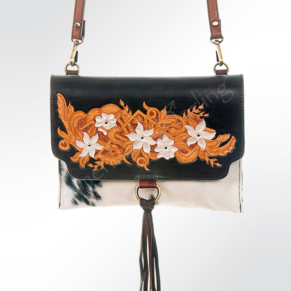 American Darling Women's Wallet Hand Tooled Hair on Genuine Leather Handbag and Ladies Purse