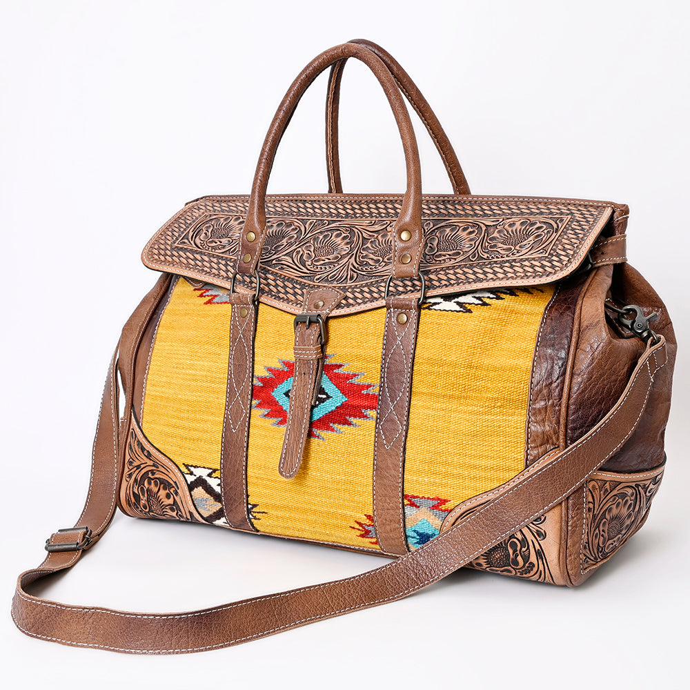 American Darling Duffel Saddle Blanket Hand Tooled Genuine Leather Western Women Bag | Handbag Duffle Weekend Travel Bags for