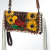 American Darling Organiser Bag Hand Tooled Floral Carved Vegetable Tanned Leather Purse Fringes with YKK Zipper