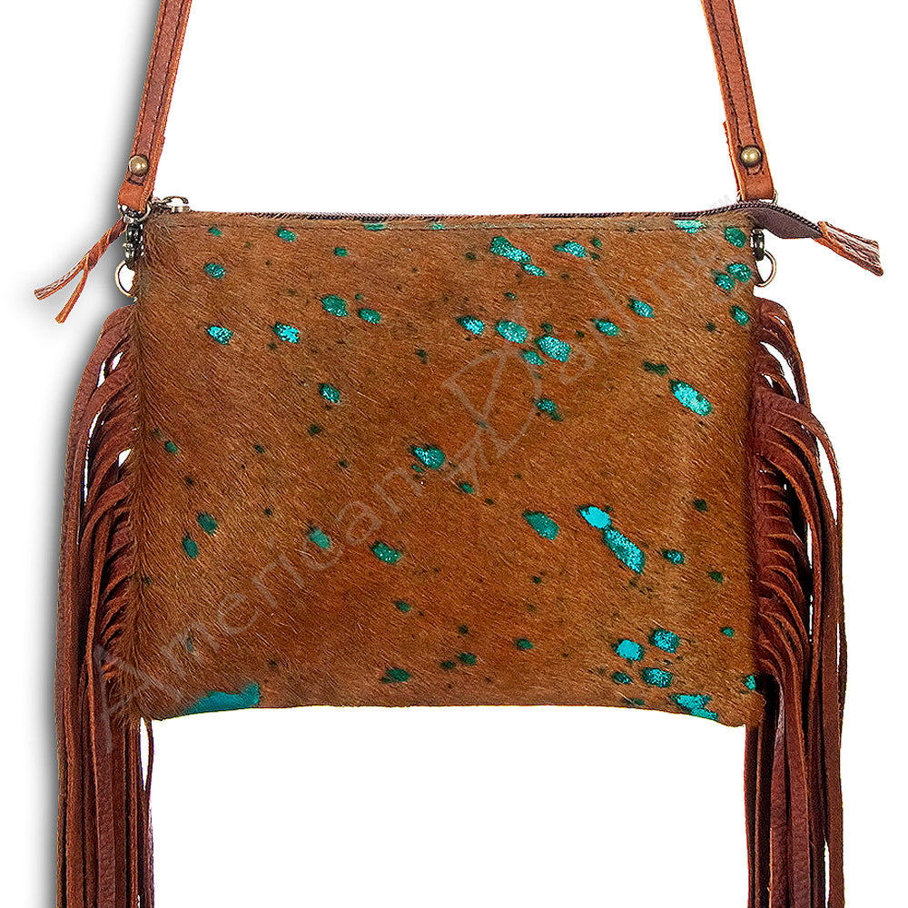 American Darling Western Small Crossbody Bag – Genuine Hair-On Cowhide Leather with Fringes, Adjustable Strap, Handcrafted in Texas