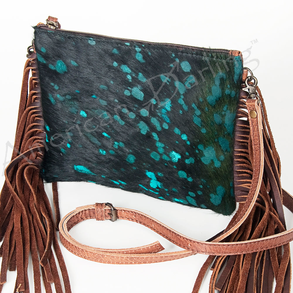 American Darling Western Small Crossbody Bag – Genuine Hair-On Cowhide Leather with Fringes, Adjustable Strap, Handcrafted in Texas