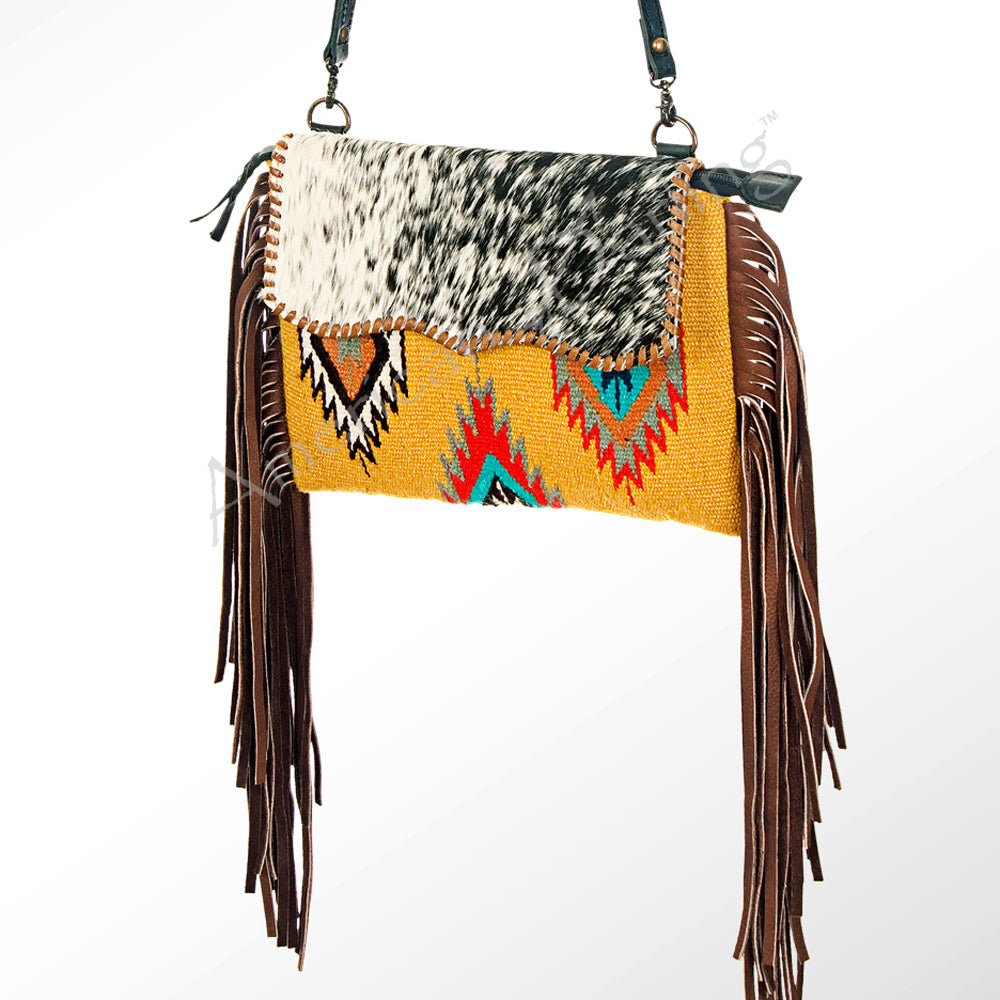 American Darling Western Cross body Bag Hand Tooled Floral Leather & Hand Woven Saddle Blanket with Fringes