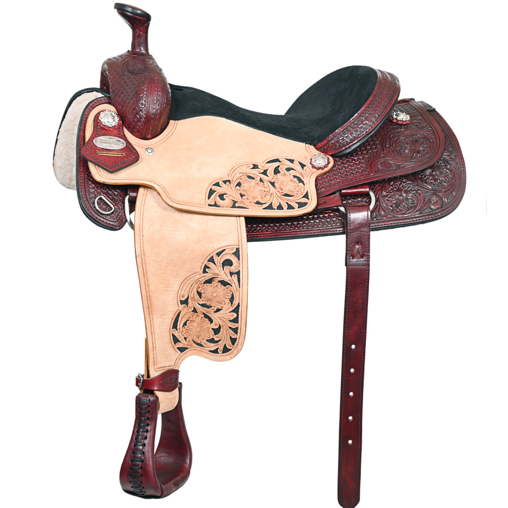 HILASON Western Horse Ranch Roping Roper American Leather Saddle Mahogany