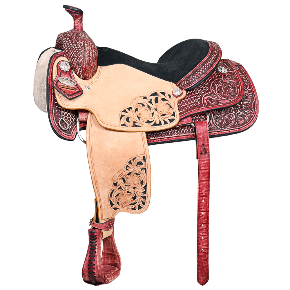 HILASON Western Horse Ranch Roping Roper American Leather Saddle Mahogany