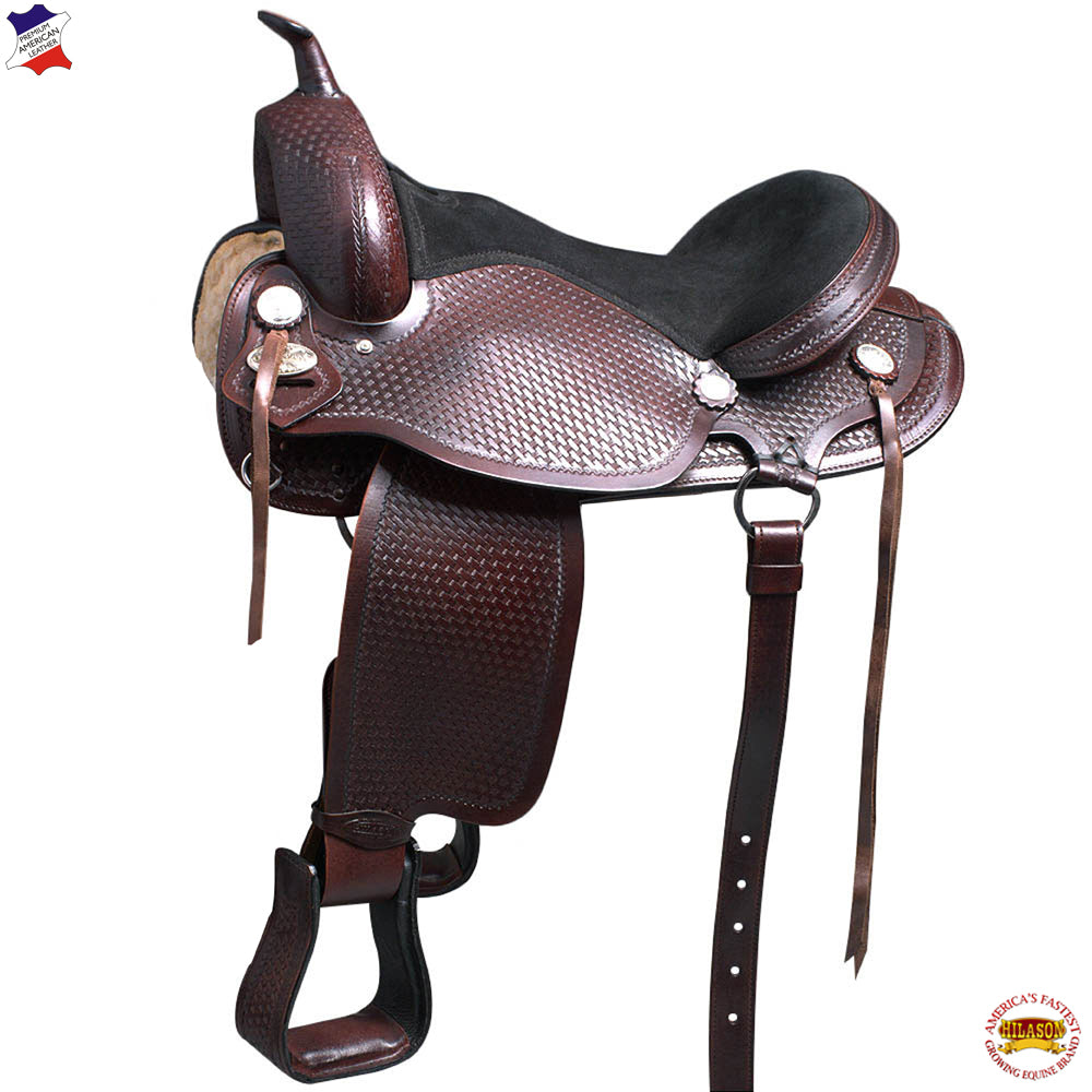Hilason Flex Tree Western Horse Saddle American Leather Barrel Trail & Pleasure Brown