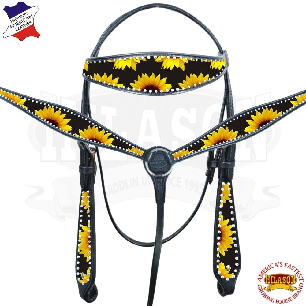 Hilason Western Horse Headstall Breast Collar American Leather Sunflower