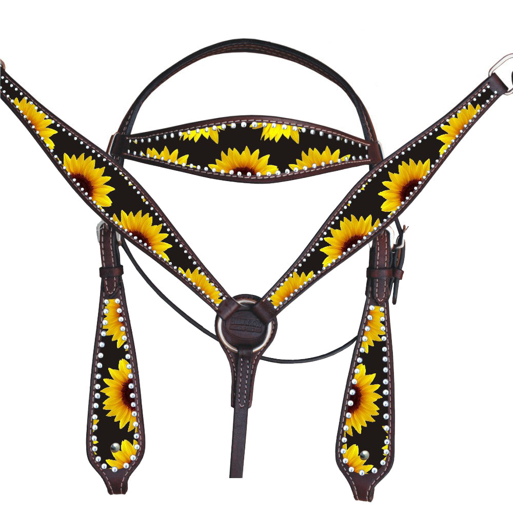 Hilason Western Horse Headstall Breast Collar American Leather Sunflower