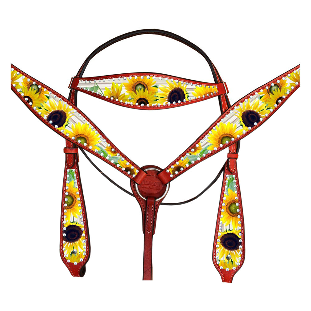 HILASON Western Horse Headstall Breast Collar Set American Leather | Tack for Horses