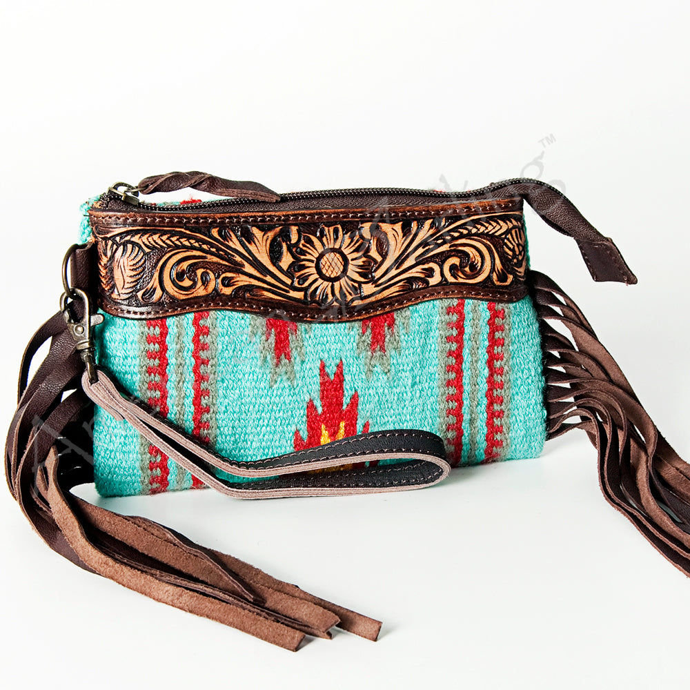 American Darling Wristlet Hand Tooled Saddle Blanket Genuine Leather Women Bag Western Handbag Purse | Travel