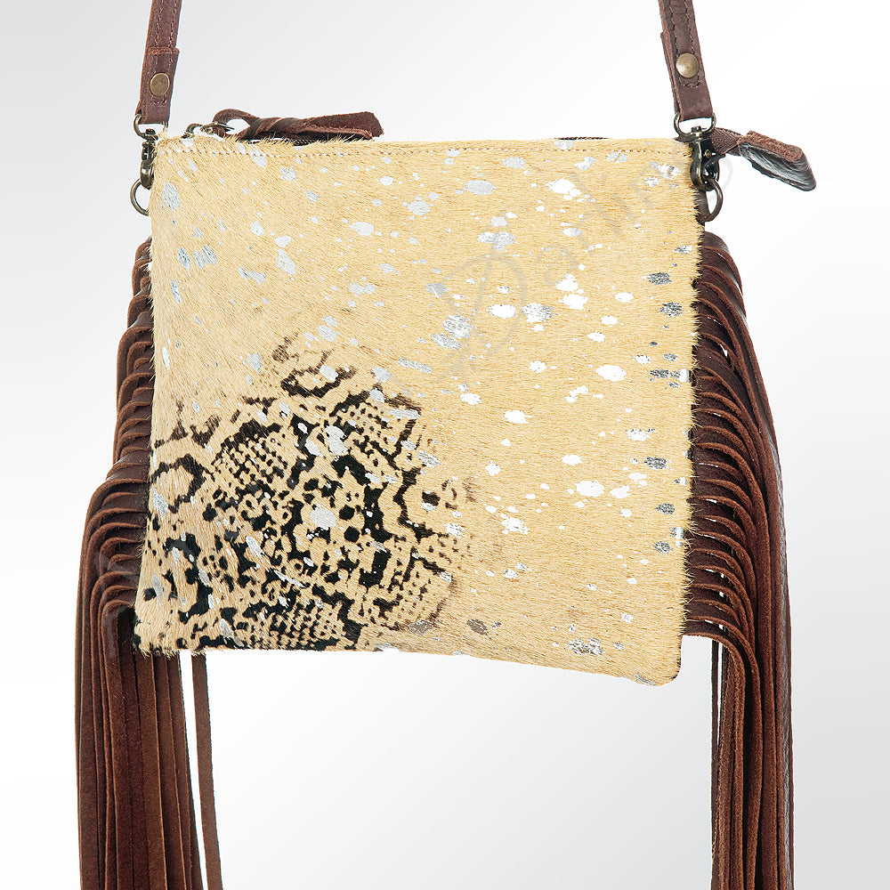 American Darling Western Small Crossbody Bag – Genuine Hair-On Cowhide Leather with Fringes, Adjustable Strap, Handcrafted in Texas