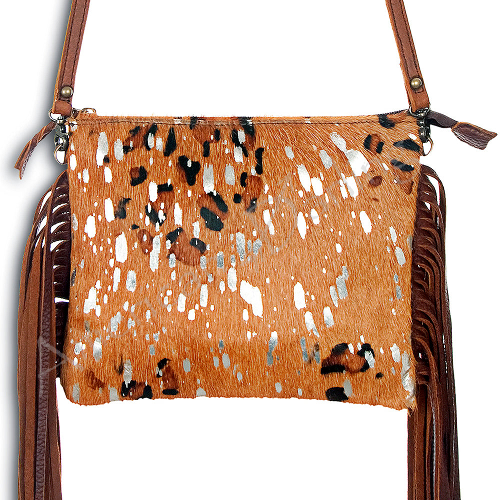 American Darling Western Small Crossbody Bag – Genuine Hair-On Cowhide Leather with Fringes, Adjustable Strap, Handcrafted in Texas